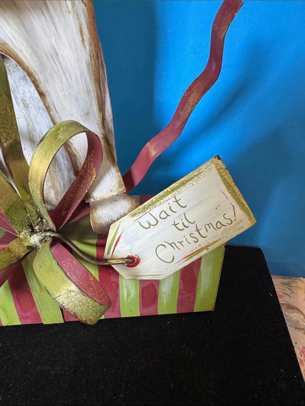 Terrier Dog Metal Christmas Yard Porch Statue featuring a hand-painted dog